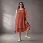 Fliessende Orangetunika im Viskoselook Lagenlook Oversize leger zeitlos mit Taschen soft