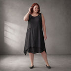 Oversize Tunika Schwarz fliessend im Lagenlook locker mit Taschen luftig A-Linie und soft