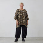 Ausgefallenes Oversize Lagenlook Big Shirt aus luftig feiner Viskose Popeline, 3/4 Arm, Streifen, Schwarz/Sand/Beige
