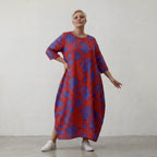 Schimmerndes Ballonkleid in Rot Lila mit Klecksmuster Popeline Dreiviertelarm Rundhals