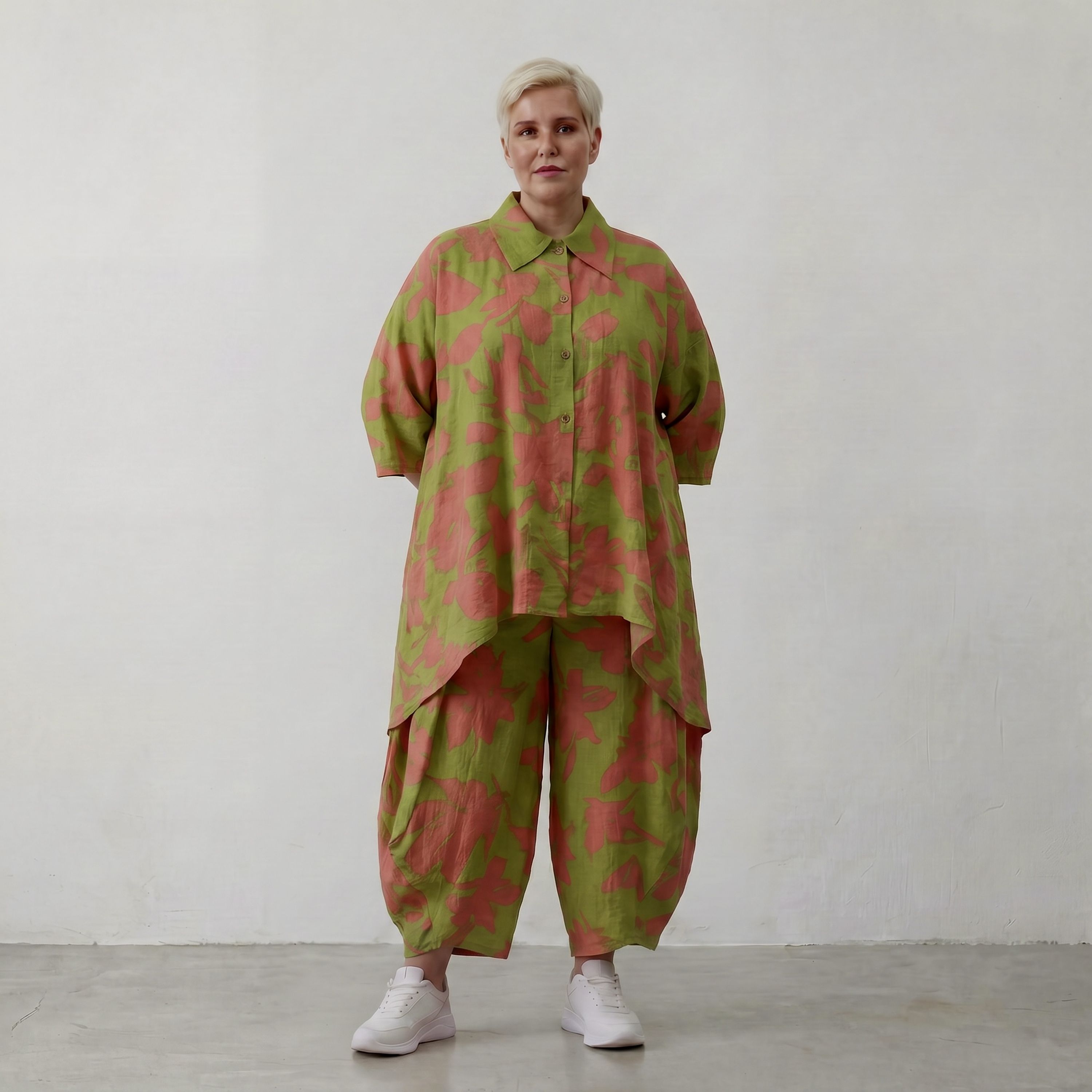Damen Hose Lagenlook Viskose, Ballonschnitt, Punkte, Flügeltaschen, Oversize große Größen – AKH Fashion