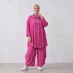 Damen Bluse Lagenlook Viskose Fuchsia, Knopfleiste, Oversize große Größen – AKH Fashion