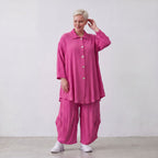 Damen Bluse Lagenlook Viskose Fuchsia, Knopfleiste, Oversize große Größen – AKH Fashion
