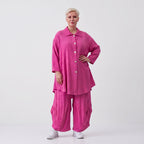 Damen Bluse Lagenlook Viskose Fuchsia, Knopfleiste, Oversize große Größen – AKH Fashion