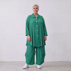 Damen Bluse Lagenlook Viskose Grün, 3/4-Arm, Knopfleiste, Oversize große Größen – AKH Fashion
