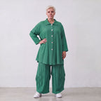 Damen Bluse Lagenlook Viskose Grün, 3/4-Arm, Knopfleiste, Oversize große Größen – AKH Fashion
