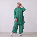Damen Bluse Lagenlook Viskose Grün, 3/4-Arm, Knopfleiste, Oversize große Größen – AKH Fashion