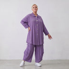 Damen Bluse Lagenlook Viskose Lila, 3/4-Arm, Knopfleiste, Oversize große Größen – AKH Fashion