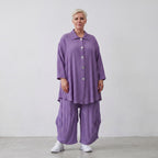 Damen Bluse Lagenlook Viskose Lila, 3/4-Arm, Knopfleiste, Oversize große Größen – AKH Fashion