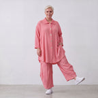 Damen Bluse Lagenlook Viskose Rosa, 3/4-Arm, Knopfleiste, Oversize große Größen – AKH Fashion