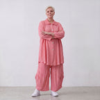 Damen Bluse Lagenlook Viskose Rosa, 3/4-Arm, Knopfleiste, Oversize große Größen – AKH Fashion