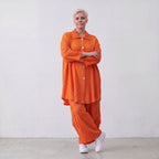 Damen Bluse Lagenlook Viskose Orange, 3/4-Arm, Knopfleiste, Oversize große Größen – AKH Fashion