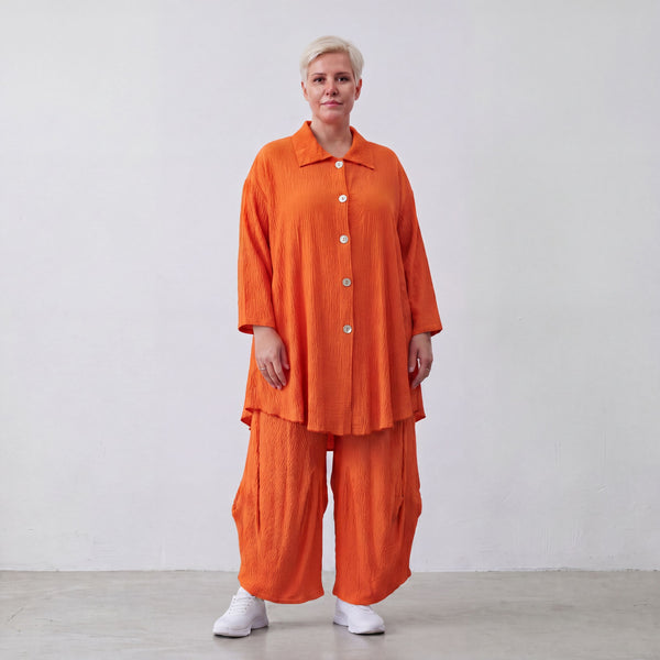 Damen Bluse Lagenlook Viskose Orange, 3/4-Arm, Knopfleiste, Oversize große Größen – AKH Fashion