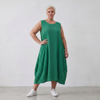 Damen Kleid Lagenlook Viskose Grün, Ballonschnitt, ärmellos, Taschen, Oversize große Größen – AKH Fashion
