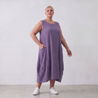 Damen Kleid Lagenlook Viskose Lila, Ballonschnitt, ärmellos, Taschen, Oversize große Größen – AKH Fashion