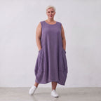 Damen Kleid Lagenlook Viskose Lila, Ballonschnitt, ärmellos, Taschen, Oversize große Größen – AKH Fashion