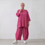 Damen Hose Lagenlook Viskose Fuchsia, Ballonschnitt, Flügeltaschen, Oversize große Größen – AKH Fashion