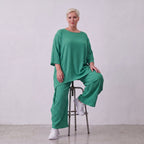 Damen Shirt Lagenlook Viskose Grün, A-Linie, Kurzarm, Oversize große Größen – AKH Fashion