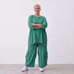 Damen Shirt Lagenlook Viskose Grün, A-Linie, Kurzarm, Oversize große Größen – AKH Fashion