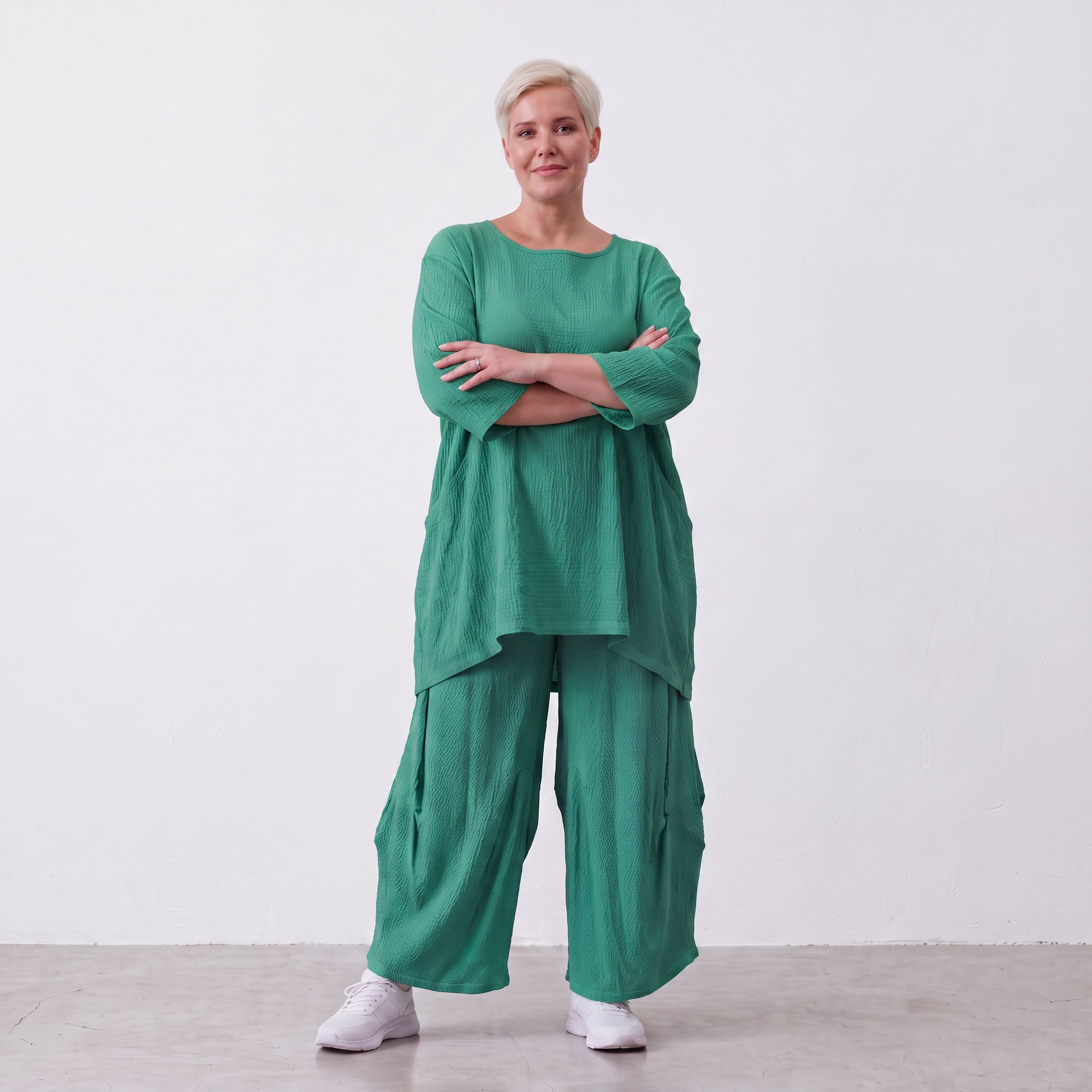 Damen Shirt Lagenlook Viskose Grün, A-Linie, Kurzarm, Oversize große Größen – AKH Fashion