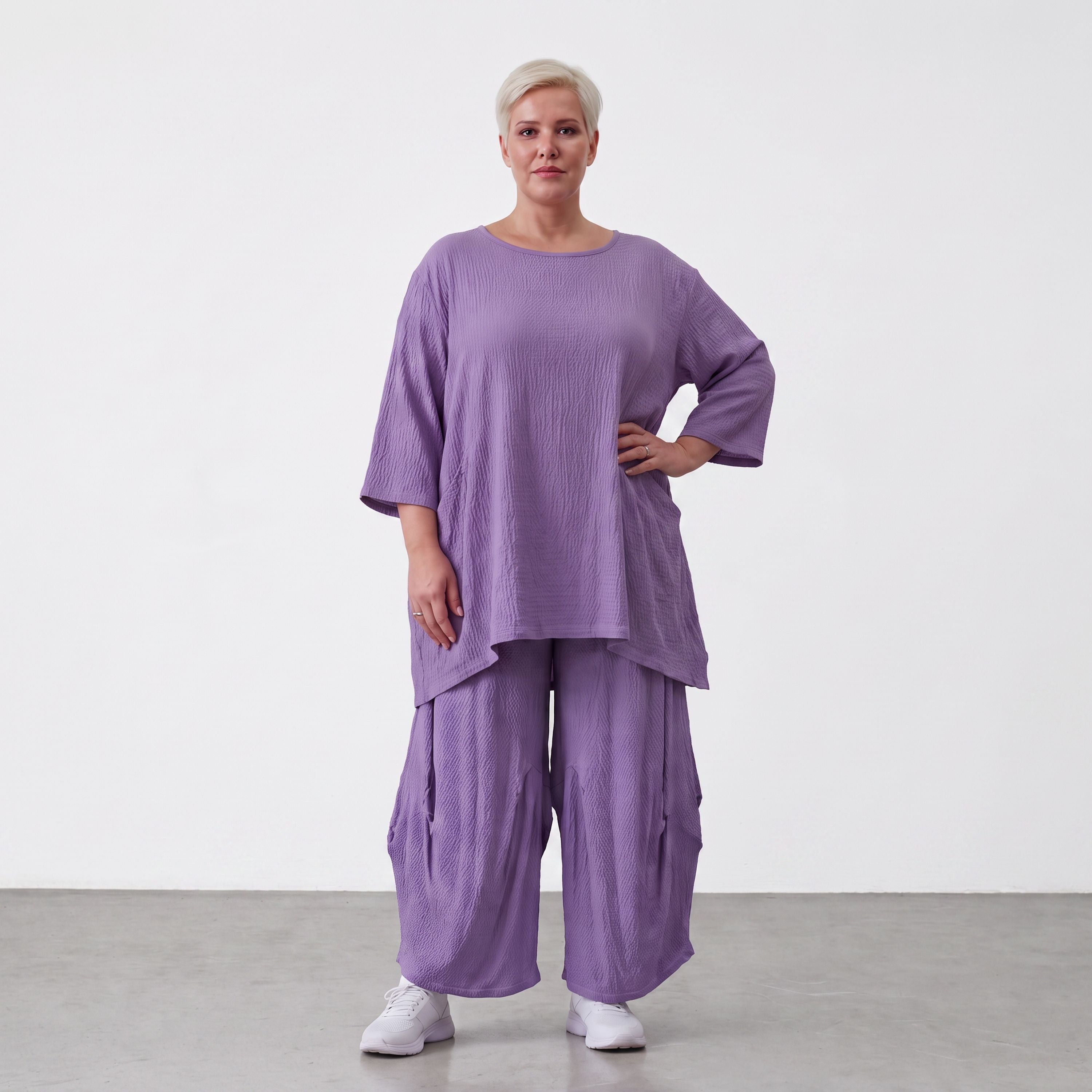 Damen Shirt Lagenlook Viskose Lila, A-Linie, Seitentaschen, Oversize große Größen – AKH Fashion
