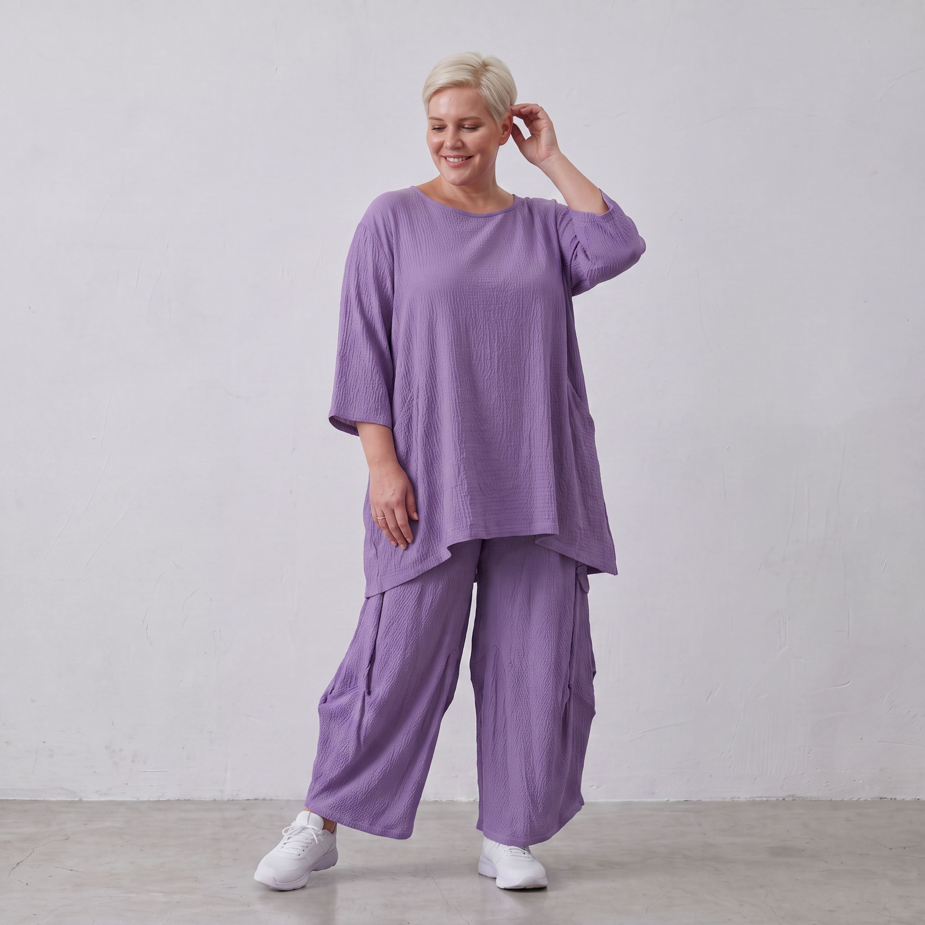 Damen Shirt Lagenlook Viskose Lila, A-Linie, Seitentaschen, Oversize große Größen – AKH Fashion