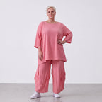 Damen Hose Lagenlook Viskose Rosa, Ballonschnitt, Elastikbund, Oversize große Größen – AKH Fashion