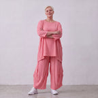 Damen Hose Lagenlook Viskose Rosa, Ballonschnitt, Elastikbund, Oversize große Größen – AKH Fashion
