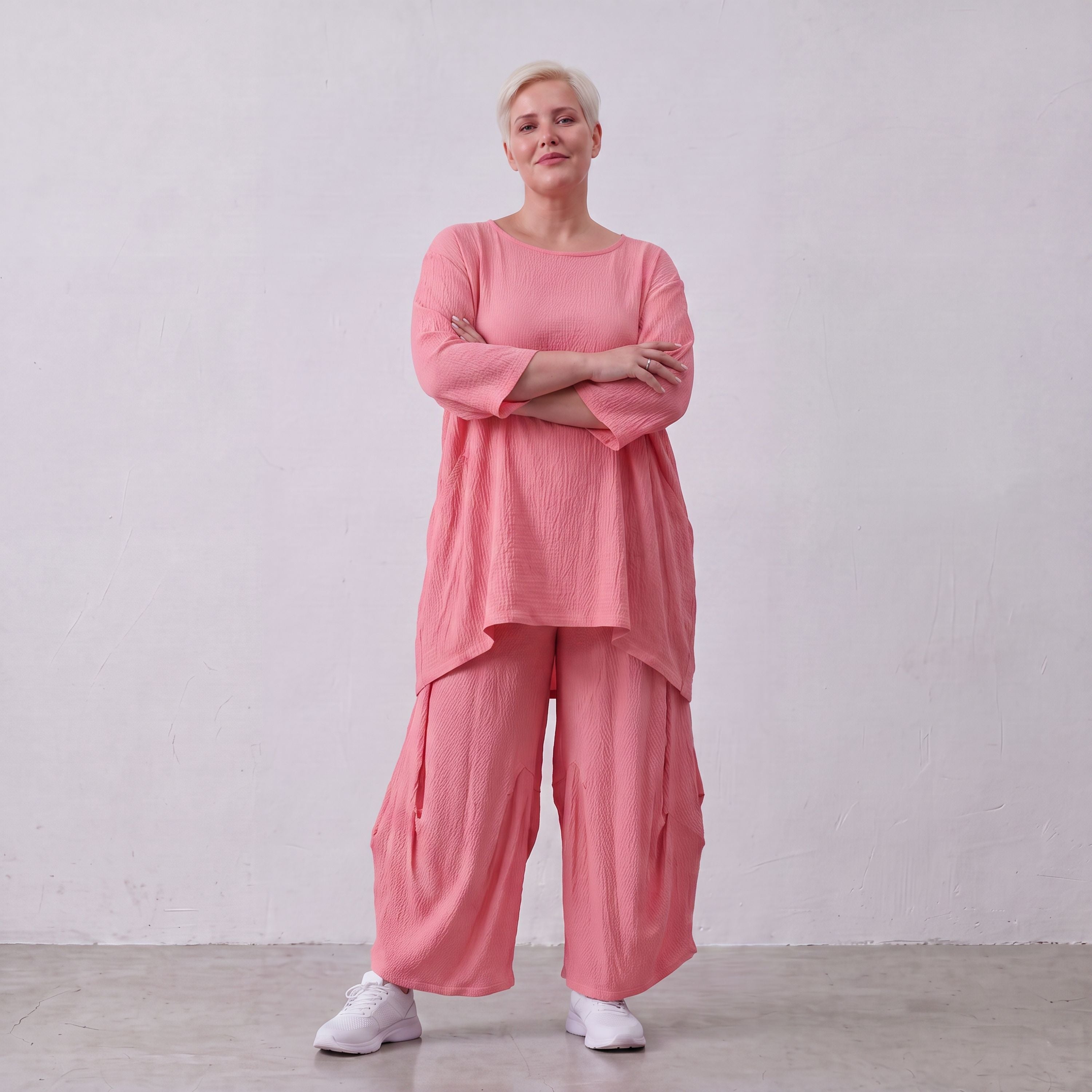 Damen Hose Lagenlook Viskose Rosa, Ballonschnitt, Elastikbund, Oversize große Größen – AKH Fashion