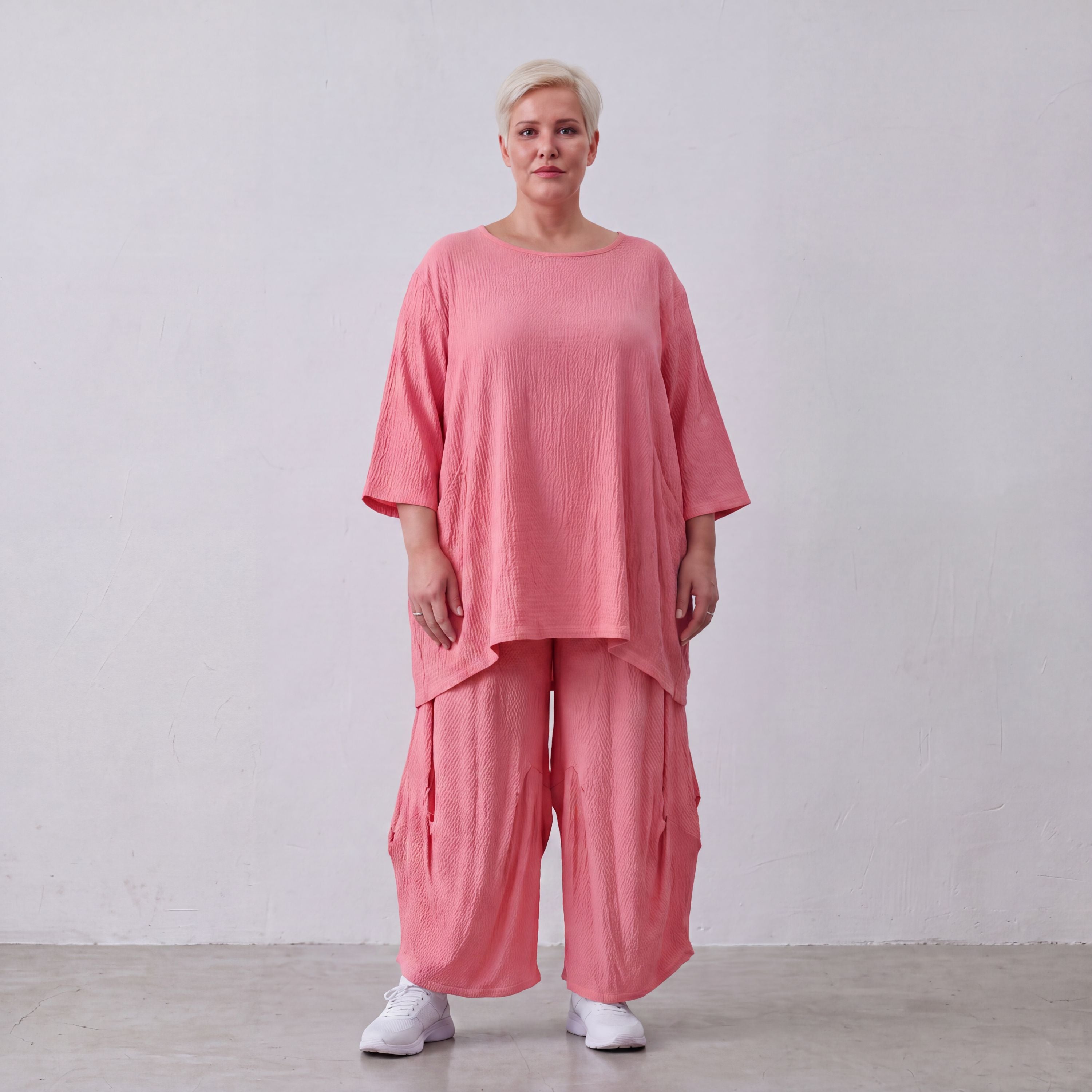 Damen Hose Lagenlook Viskose Rosa, Ballonschnitt, Elastikbund, Oversize große Größen – AKH Fashion