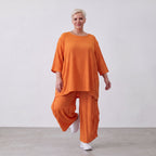 Damen Shirt Lagenlook Viskose Orange, A-Linie, Kurzarm, Oversize große Größen – AKH Fashion