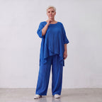 Damen Hose Lagenlook Viskose Royalblau, Elastikbund, Oversize große Größen – AKH Fashion