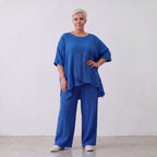 Damen Hose Lagenlook Viskose Royalblau, Elastikbund, Oversize große Größen – AKH Fashion