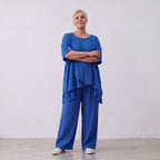 Damen Shirt Lagenlook Viskose Royalblau, kastiger Schnitt, Kurzarm, Oversize große Größen – AKH Fashion