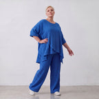 Damen Hose Lagenlook Viskose Royalblau, Elastikbund, Oversize große Größen – AKH Fashion