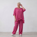 Damen Hose Lagenlook Viskose Fuchsia, Elastikbund, Oversize große Größen – AKH Fashion