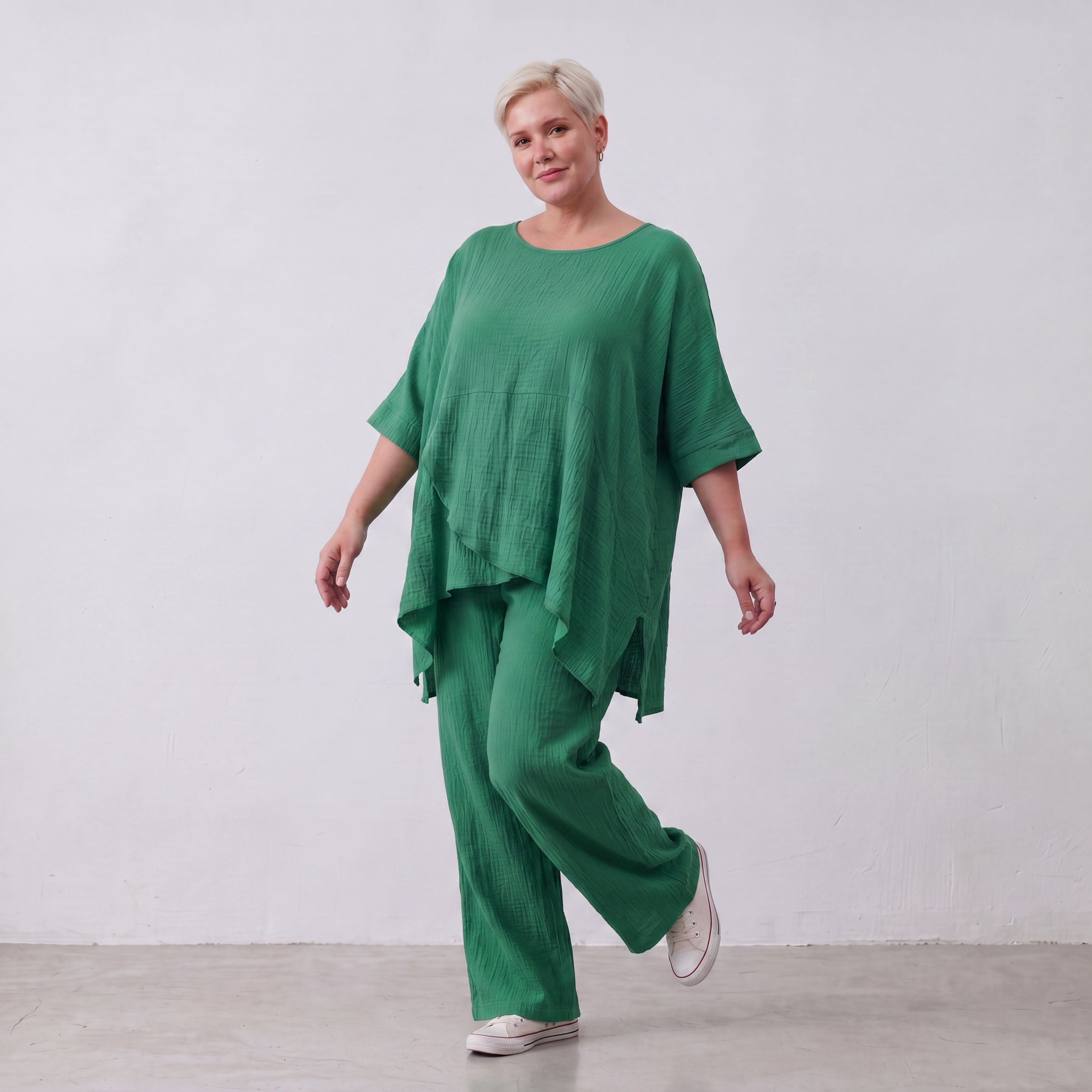 Damen Shirt Lagenlook Viskose Grün, kastiger Schnitt, Kurzarm, Oversize große Größen – AKH Fashion