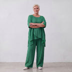 Damen Hose Lagenlook Viskose Grün, gerader Schnitt, Flügeltaschen, Oversize große Größen – AKH Fashion