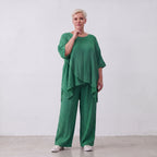 Damen Shirt Lagenlook Viskose Grün, kastiger Schnitt, Kurzarm, Oversize große Größen – AKH Fashion