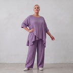 Damen Shirt Lagenlook Viskose Lila, kastiger Schnitt, Kurzarm, Oversize große Größen – AKH Fashion