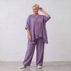 Damen Shirt Lagenlook Viskose Lila, kastiger Schnitt, Kurzarm, Oversize große Größen – AKH Fashion