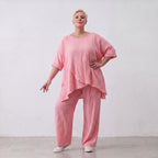 Damen Shirt Lagenlook Viskose Rosa, kastiger Schnitt, Kurzarm, Oversize große Größen – AKH Fashion