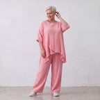 Damen Shirt Lagenlook Viskose Rosa, kastiger Schnitt, Kurzarm, Oversize große Größen – AKH Fashion