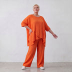 Damen Shirt Lagenlook Viskose Orange, kastiger Schnitt, Kurzarm, Oversize große Größen – AKH Fashion