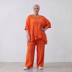 Damen Shirt Lagenlook Viskose Orange, kastiger Schnitt, Kurzarm, Oversize große Größen – AKH Fashion