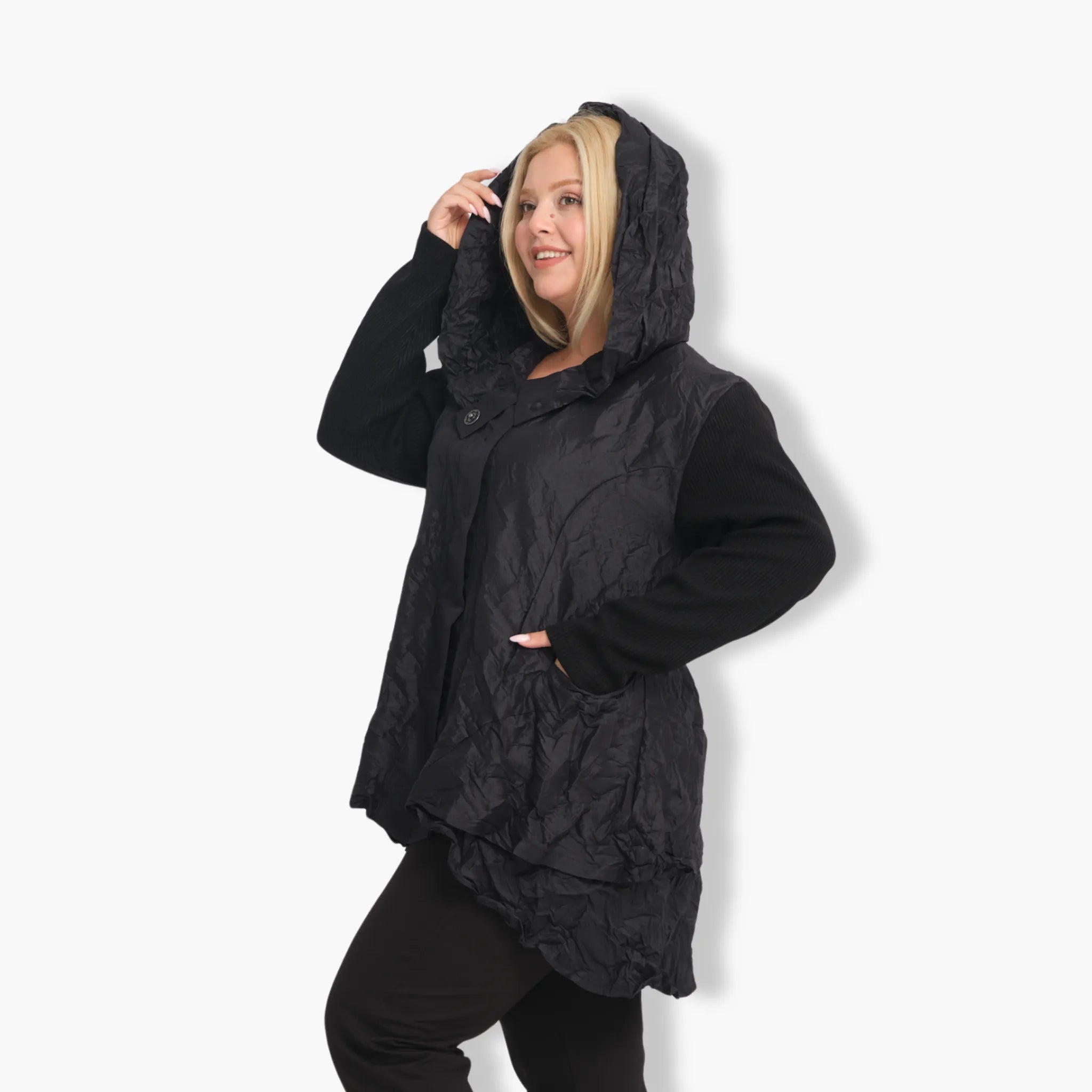  A-Form Jacke von Zedd Plus aus Polyamid, 24626, Schwarz, Schick, Modern, Bequem