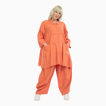  A-Form Jacke in leuchtendem Orange aus hochwertiger Viskose und Leinen für den lässigen Lagenlook