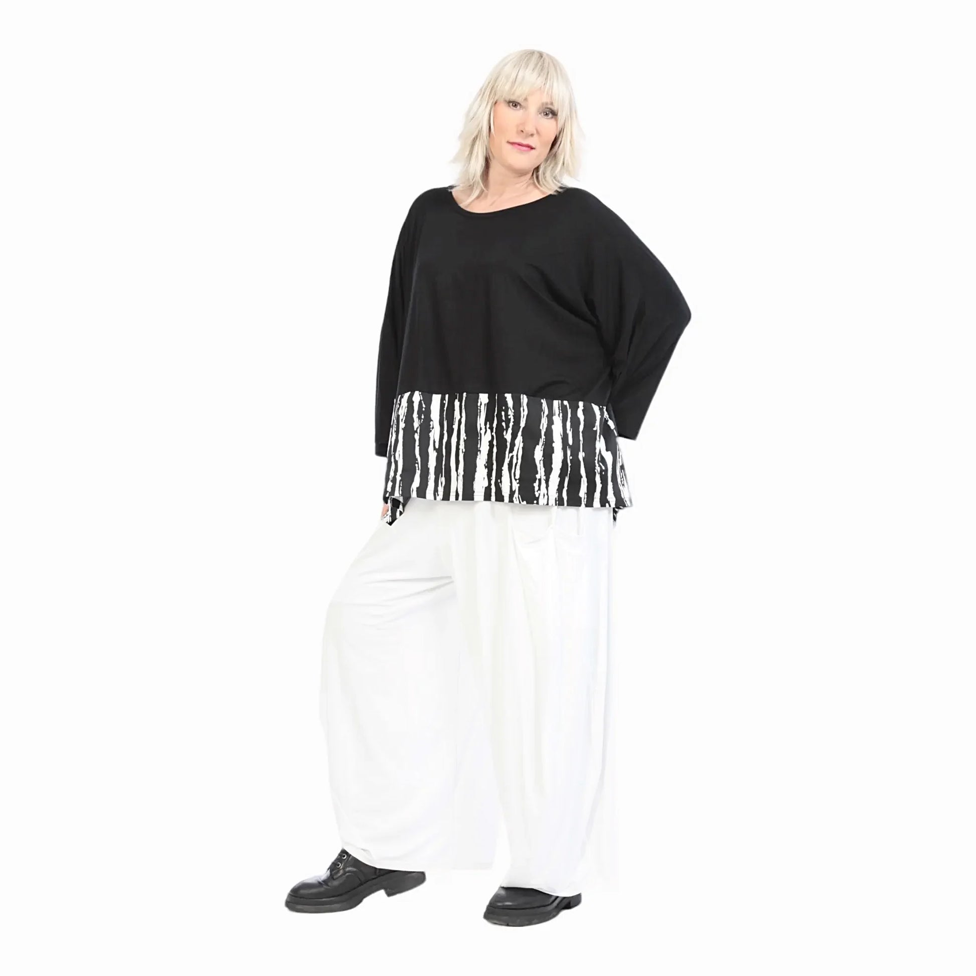  Bigshirt von AKH Fashion aus Baumwolle in kastiger Form, 1230.06888, Schwarz-Weiß, Schick