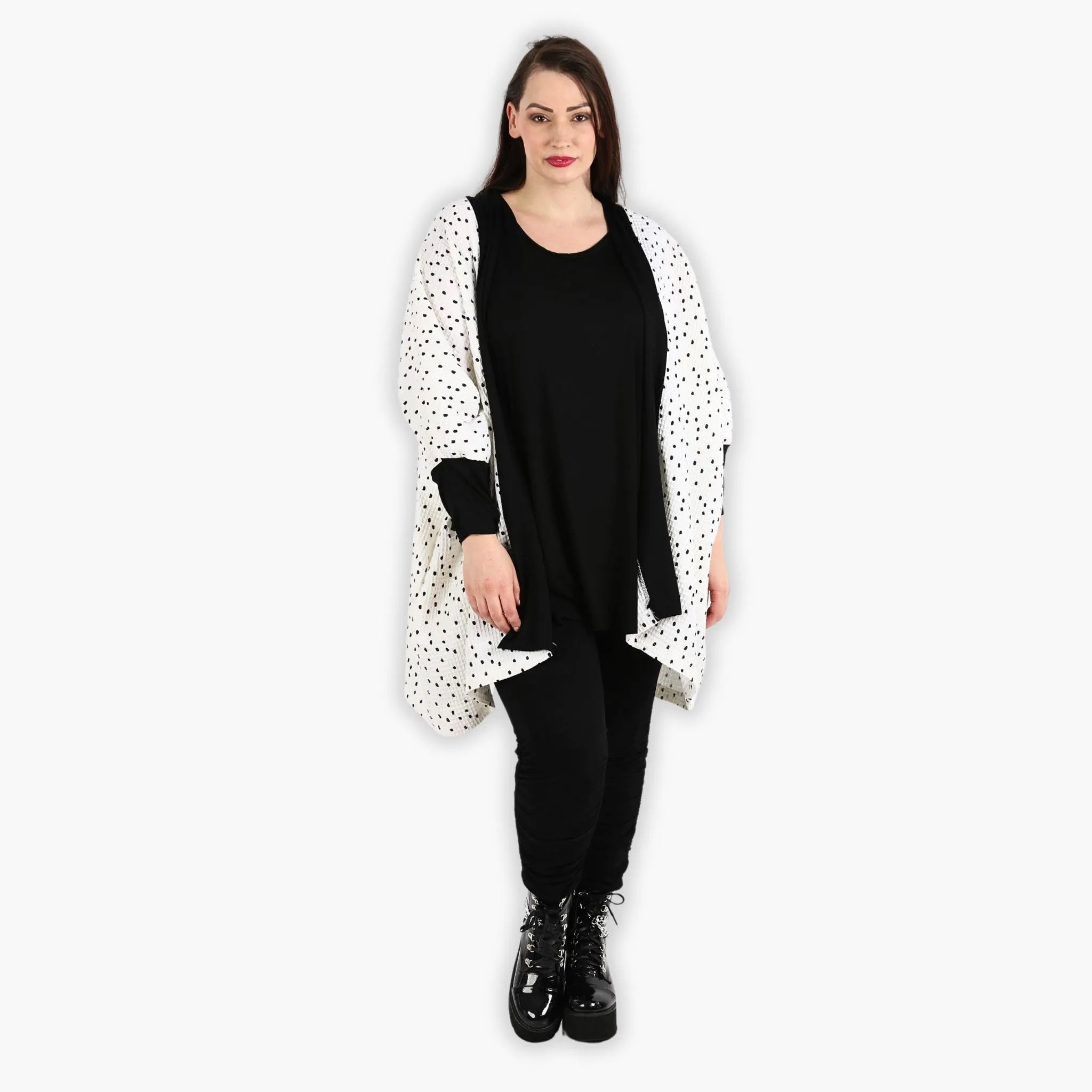  AKH Fashion Jacke in gerader Form, aus Baumwolle, 1283.06930, Weiß-Schwarz, Punkte