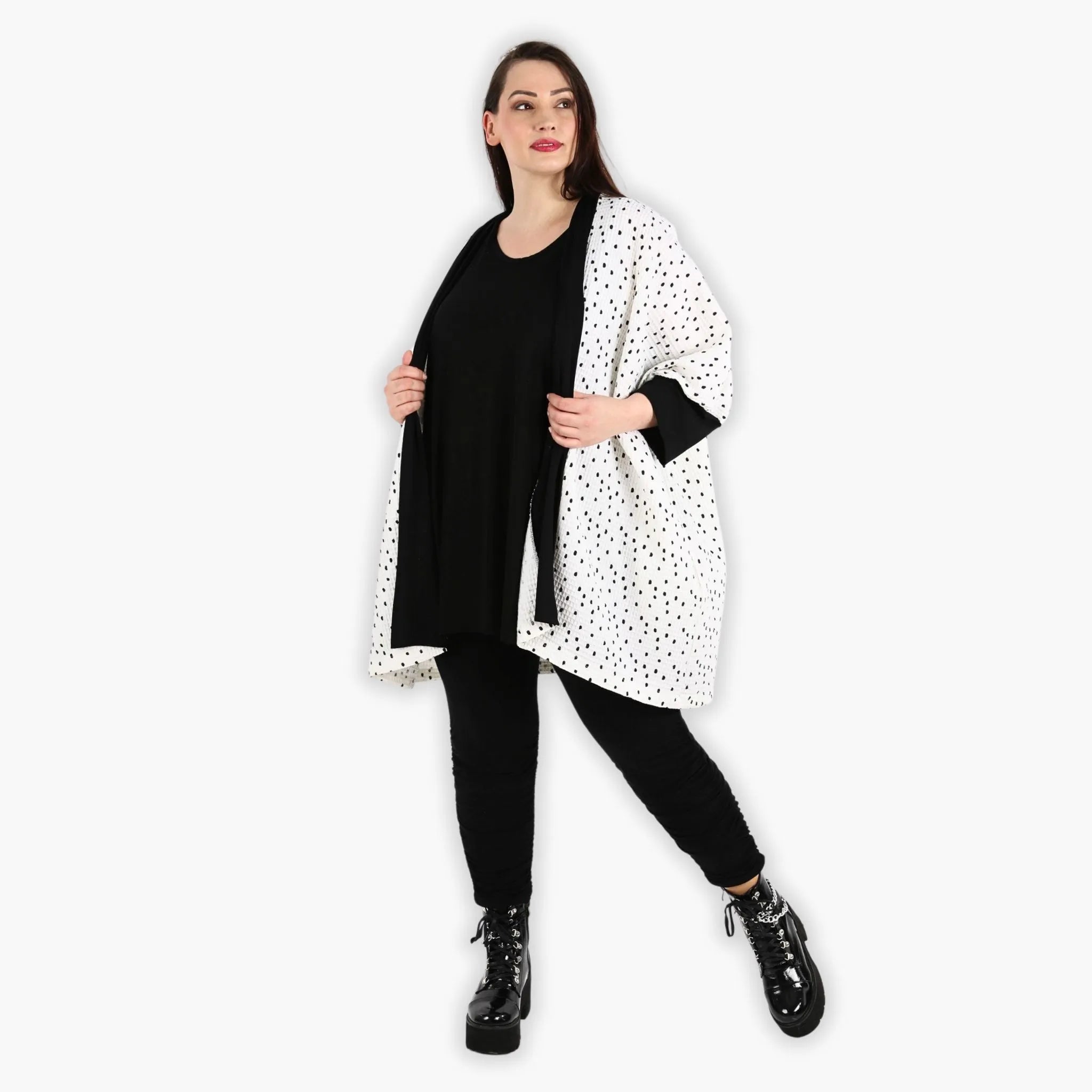  AKH Fashion Jacke in gerader Form, aus Baumwolle, 1283.06930, Weiß-Schwarz, Punkte